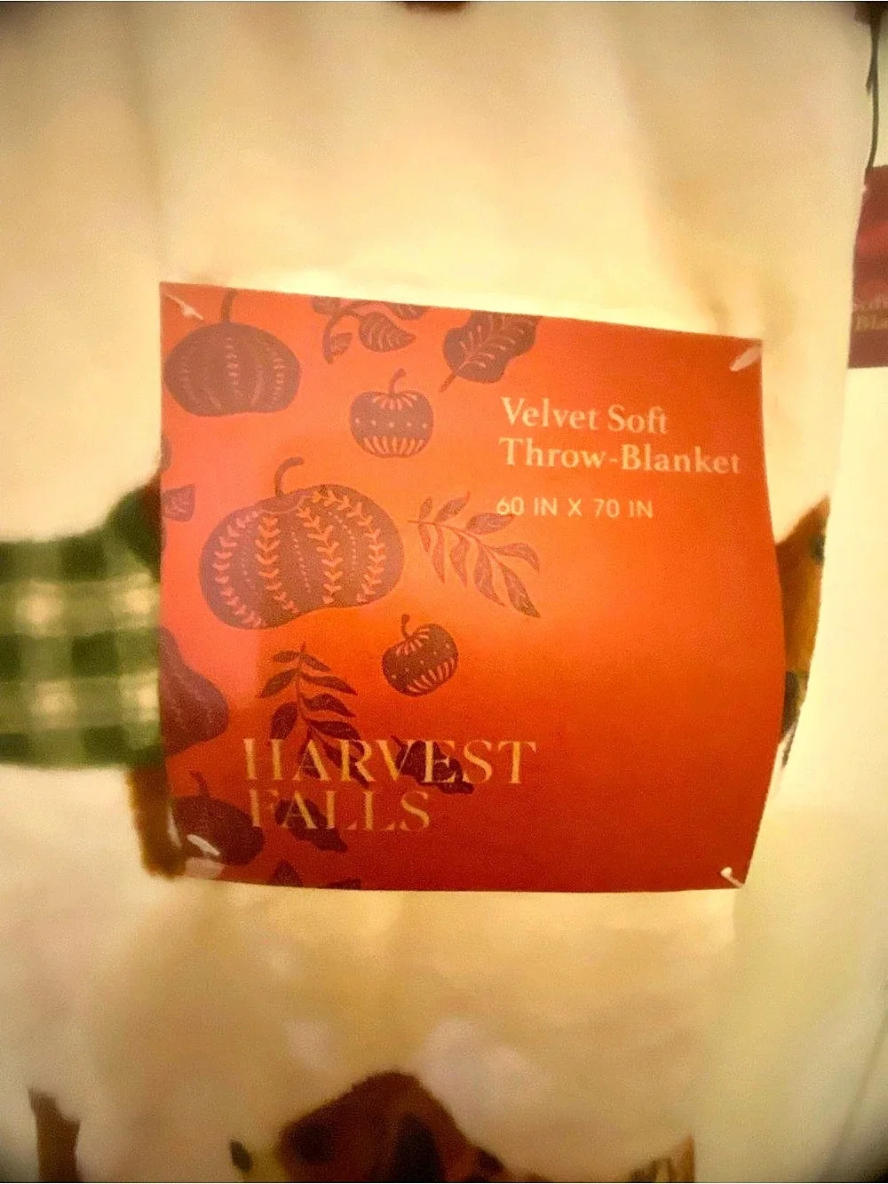 Harvest Falls Velvet Soft Throw Blanket Pumpkin Dog White & Orange NWT